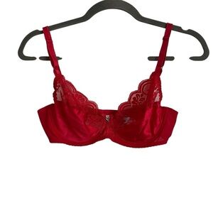 Vintage 90s JCPenney Fantasia Red Lace Underwire Bra-Size 34C Y2K Lingerie Satin